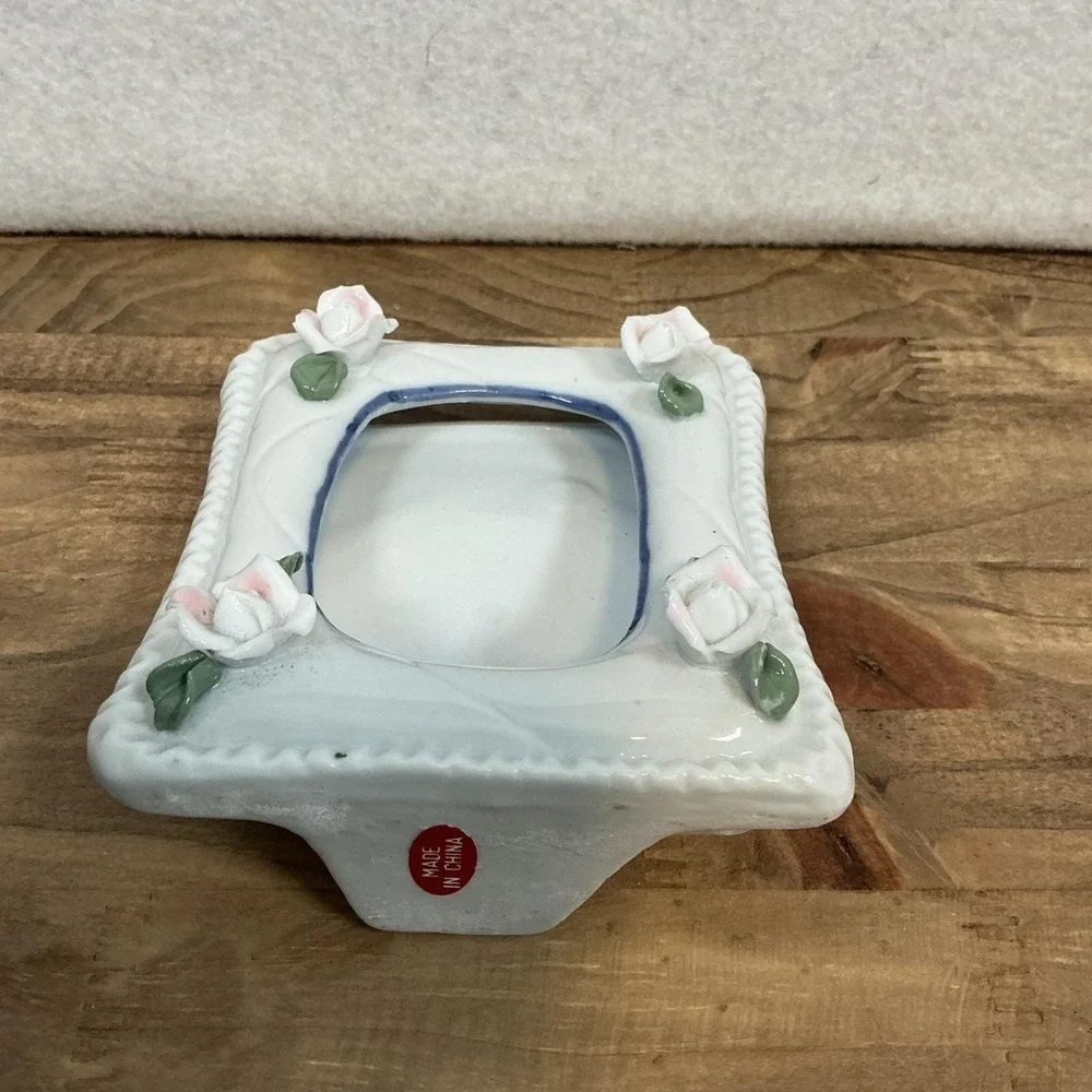 Vintage 1980s Cottagecore Mini Porcelain Picture Frame Pink Flower 4.25